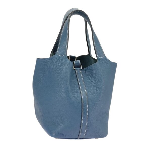 HERMES Picotan PM Hand Bag Taurillon Clemence Blue Auth 101326A - Picture 1 of 16